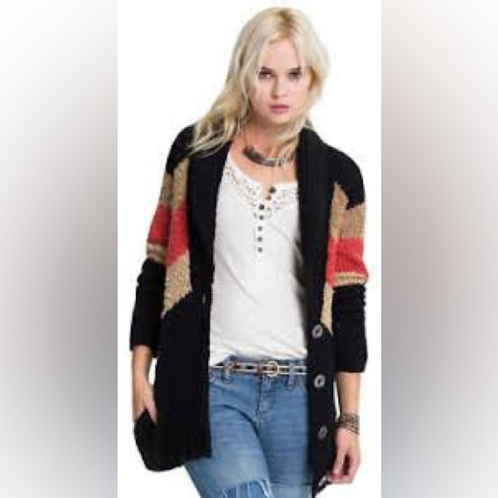 Free People Black and Red Cardigan
